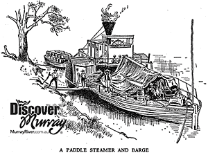 Paddle steamer and barge