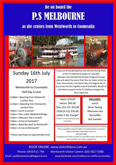 p s melbourne cruises to wentworth bygone flyers