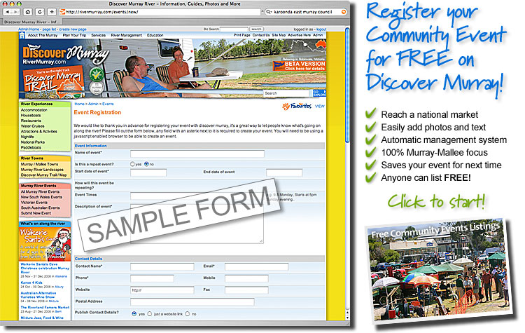 Register your Community Event for FREE on Discover Murray : Click to start