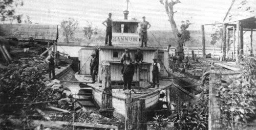 ps MANNUM in Mannum Dry Dock, Capt. W.R. Randell on the foredeck.