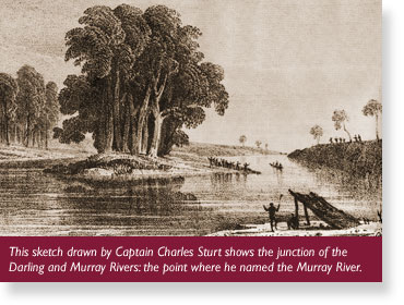 Captain Charles Sturt at the Junction of the Murray Darling Rivers.